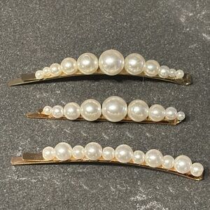 Gold pearl hair pins. Set of 3